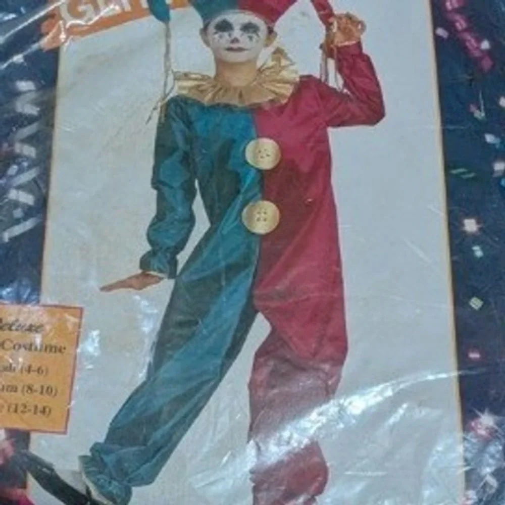 Glitter Clown Deluxe Child Costume Jester‎ Jumpsuit Teal Magenta Large 12-14